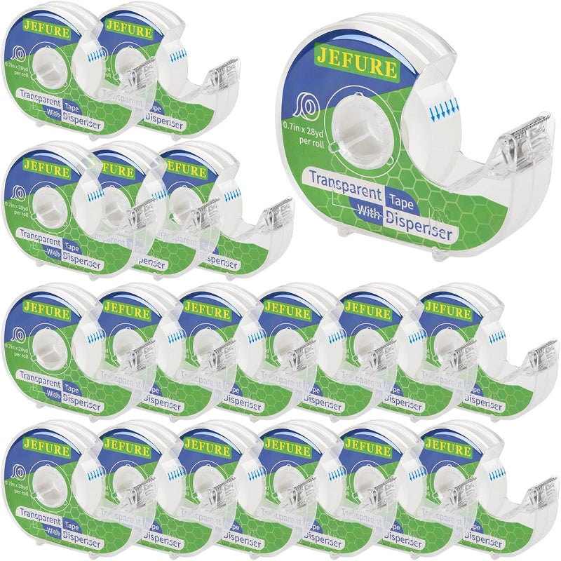 JEFURE 18 Pcs Transparent Tape with Dispenser, 0.7 x 1000 in Clear Tape Rolls Bulk, Office Tape Refills for Desk, Craft, and Gift Wrapping - Image 1